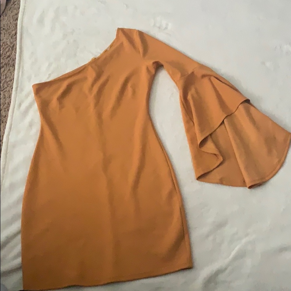 Mustard One Shoulder Mini Dress